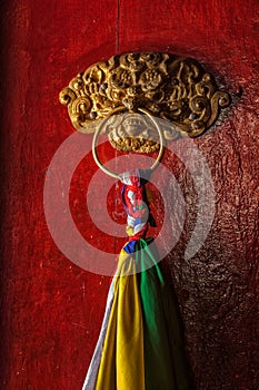 Door handle of Likir gompa Tibetan Buddhist monastery. Ladadkh, India