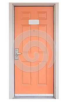 Door with handle, lock and viewer