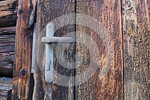 Door handle on Log cabin in Nizna Boca village and municipality in Liptovsky Mikulas district, Slovakia