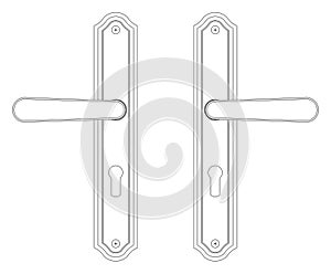 Door handle, true to scale, classic style, left and right, scalable, customizable. Architectural drawing.