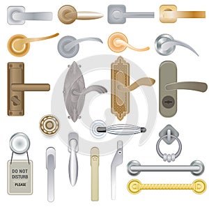 Door handle vector doorknob to lock doors at home and metal door-handle in house interior illustration set of entrance