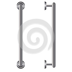 Door handle on white background front and side view.