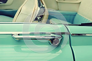 Door handles in vintage cars. Retro car. Elegance. Prestige. Vintage style.