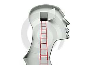 Door in head and ladder, concept of open mind