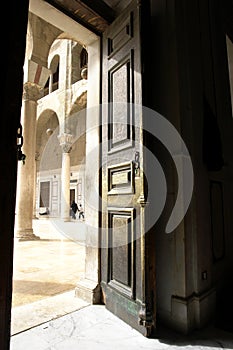Door in historical umayyad mosque in damascus