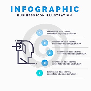 Door, Human, Inner, Mind, Minded Line icon with 5 steps presentation infographics Background