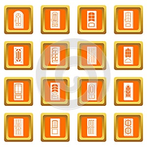 Door icons set orange square vector