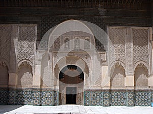 Door in the inner courtyard of the Medersa Ben Youssef in Marrakech. Morocco
