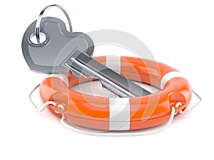 Door key in heart shape with life buoy