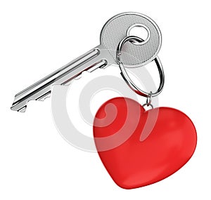 Door key and heart shaped keyring