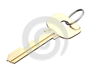 Door key with ring isolated on white background. 3d render image