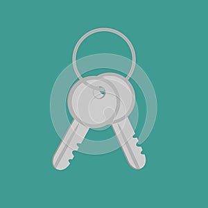 Door keys with ring. Flat design style.