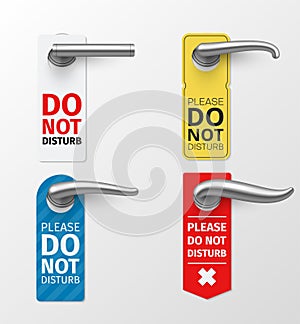 Door knob hanger sign different design set. Do not disturb please entrance element.