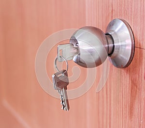 Door knob locks with keys.