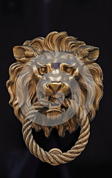 Door knob in the shape of brass lion