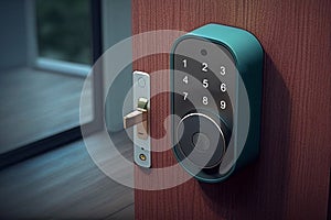 Door knobs handles realistic composition with finger touching digital dial pad of handle illustration