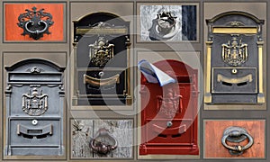 Door knockers and letter boxes, collage