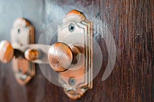 Door latch. lock old door wood in the brown