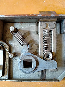 door lock mechanism. Door lock replacement. Broken door lock. Conventional mortise lock for door
