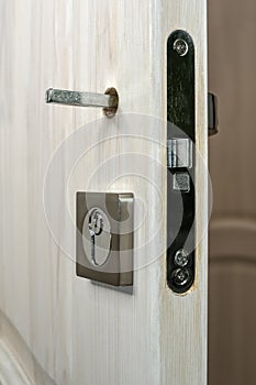 Door lock prepared for handle installation.