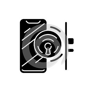 Door locker black glyph icon