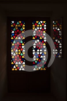The door is made with stained glass