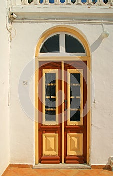 Door of a monk`s cell at the Monastery of Archangel Michael Panormitis, Symi island, Greece