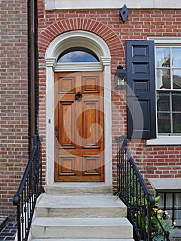 Door of old American colonial style townhouse