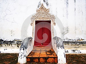 The door of the old temple at Wat-chom-phu-wek Thailand.