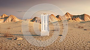Door opening on the desert mountains landscape