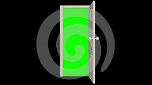 The door opens on itself. Behind the door is a chromakey. Isolated black background