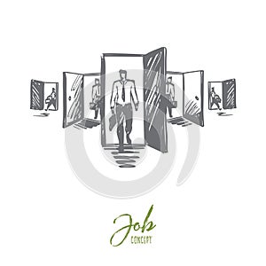 Door, opportunity, job, business, career concept. Hand drawn isolated vector.