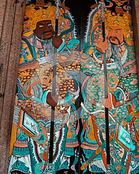 Door with oriental mural