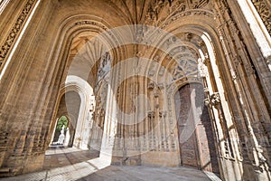 Door and portico of cathedral in Oviedo city
