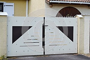 Door residential brown white design portal home suburb metal aluminum house gate