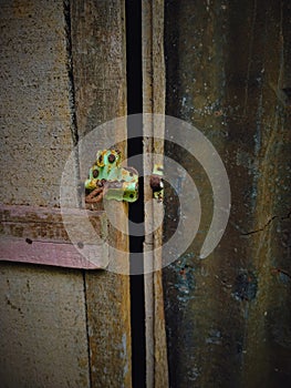 The door with the rusty padlock lock is not maintained