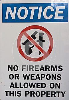 Door Sign showing no firearms or weapons beyond this point