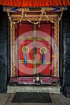 Door of Spituk monastery. Ladakh, India