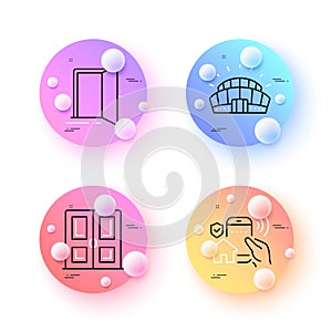 Door, Sports stadium and Open door minimal line icons. For web application, printing. Vector