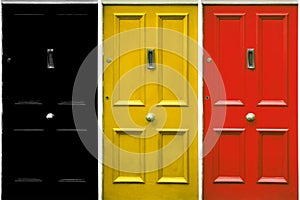 Door symbolizing closing. Door in the color of the German flag