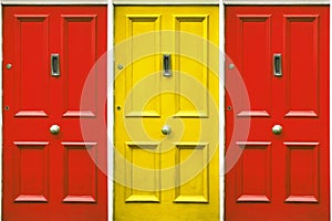 Door symbolizing closing. Door in the color of the Spanish flag