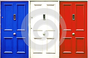 Door symbolizing closing. Door colored in the flag of France