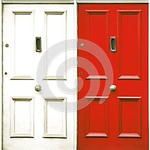 Door symbolizing closing. Doors in the color of the Polish flag