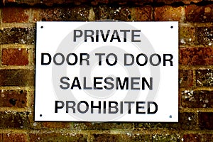 Door to Door Salesmen Prohibited Sign photo