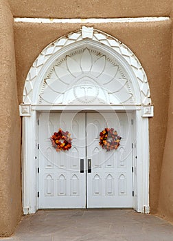 Door to the San Francisco de Asis Church in Taos, Mew Mexico photo