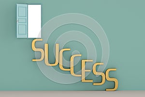 Door to success concept door with success word 3D illustration