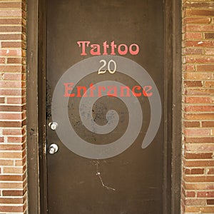 Door to tattoo parlor. photo