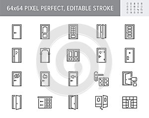 Door types line icons. Vector illustration include icon - sliding, french, folding, bifold, flush, arch, swing