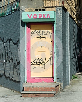 Door with vodka sign above, in Williamsburg, Brooklyn, New York City photo