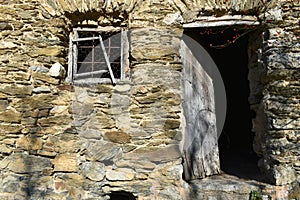 Door and window in brick house